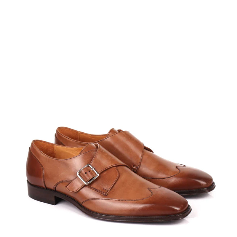 Premium Solid Leather Single Monk Straps Tan Brown Shoe