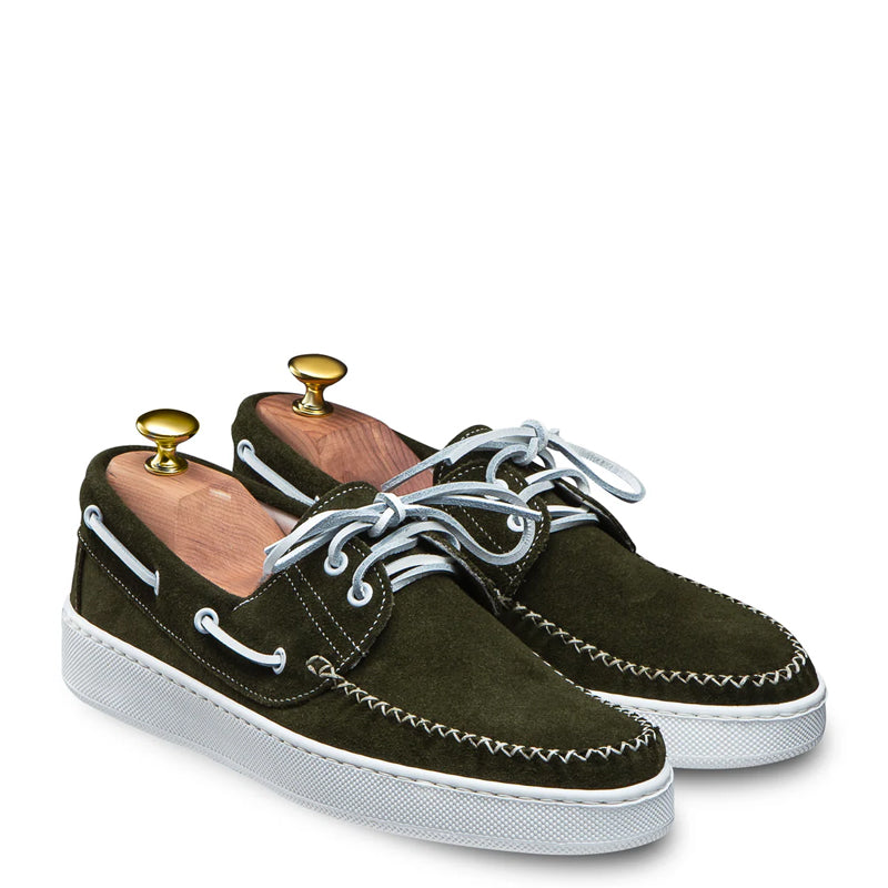 Suede Lace-Up Custom Olive Green Handmade Loafer