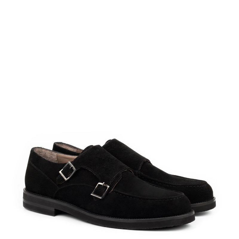 Men Suede Leather Double Monk Straps Tan Shoe