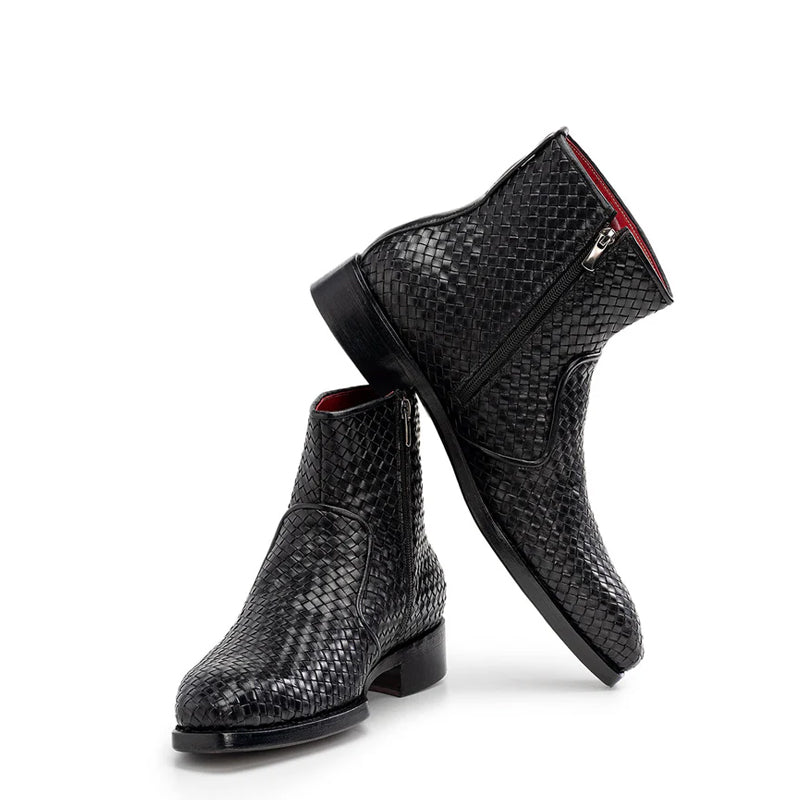 Luxury Stylish Woven Leather Side Zipper Boot