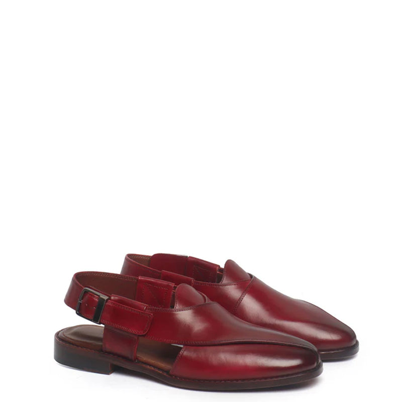 Leather Cross Strap Slip-On Comfort Peshawari Brown Sandal