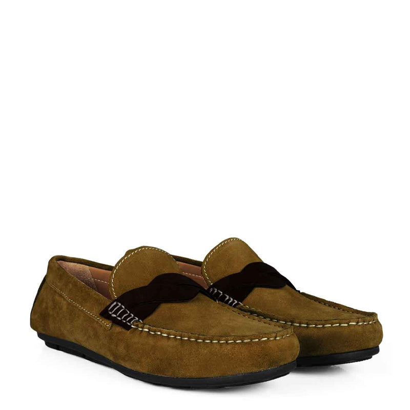Penny Suede Cross Strap Leather Grey Loafer