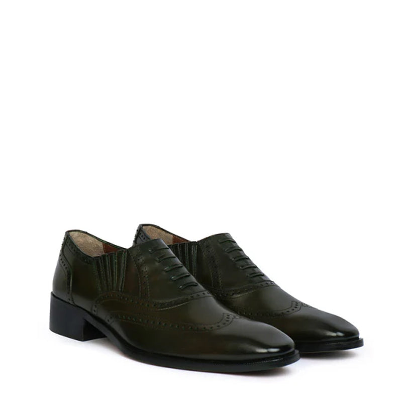Leather Square Toe Lace Up Oxford Olive Shoe