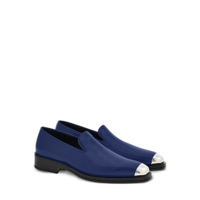 Men Silver Toe Solid Leather Loafers