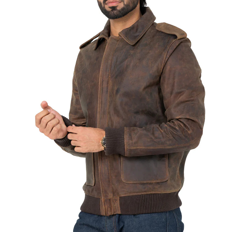 Men Solid Slim Fit Leather Bomber Jacket
