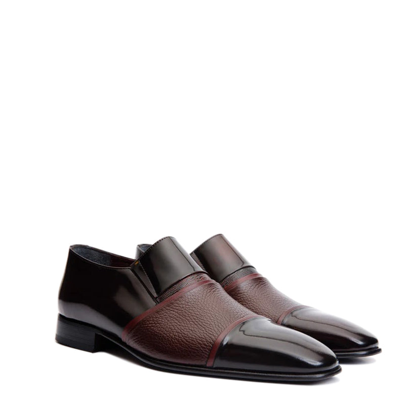 Black Leather Cap Toe Loafer Men Shoe