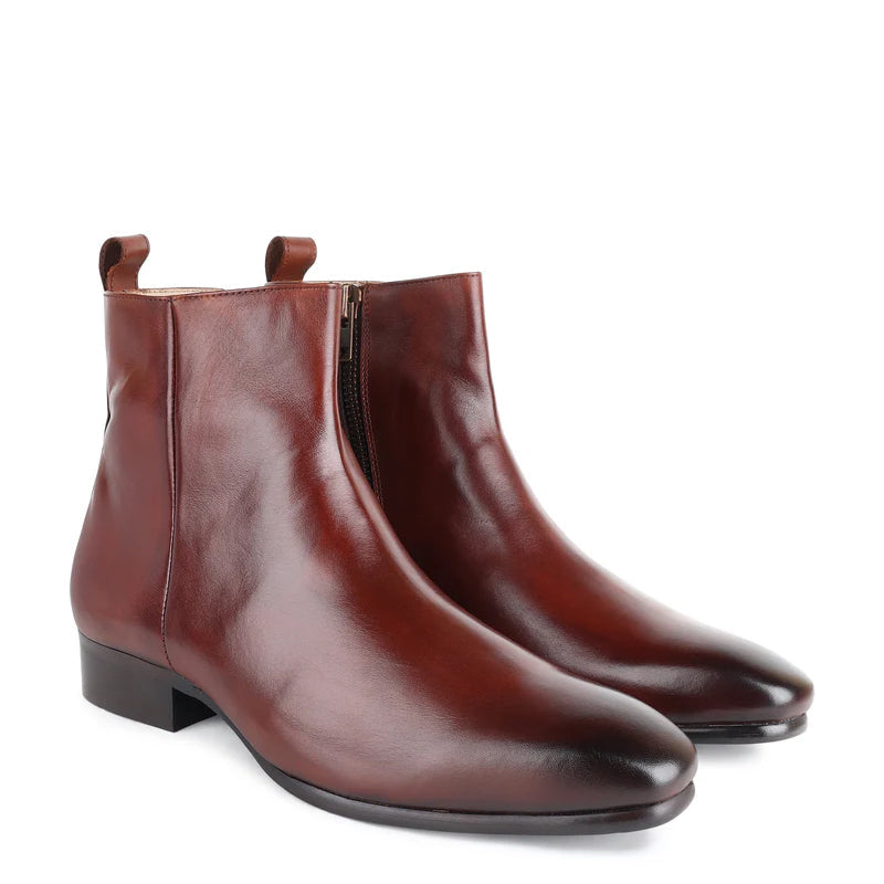 Classic Square Toe Leather Side Zipper Boot