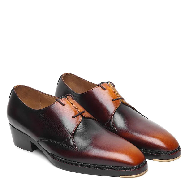 Pure Leather Cuban Heel Formal Derby Shoe Tan Burgundy Black