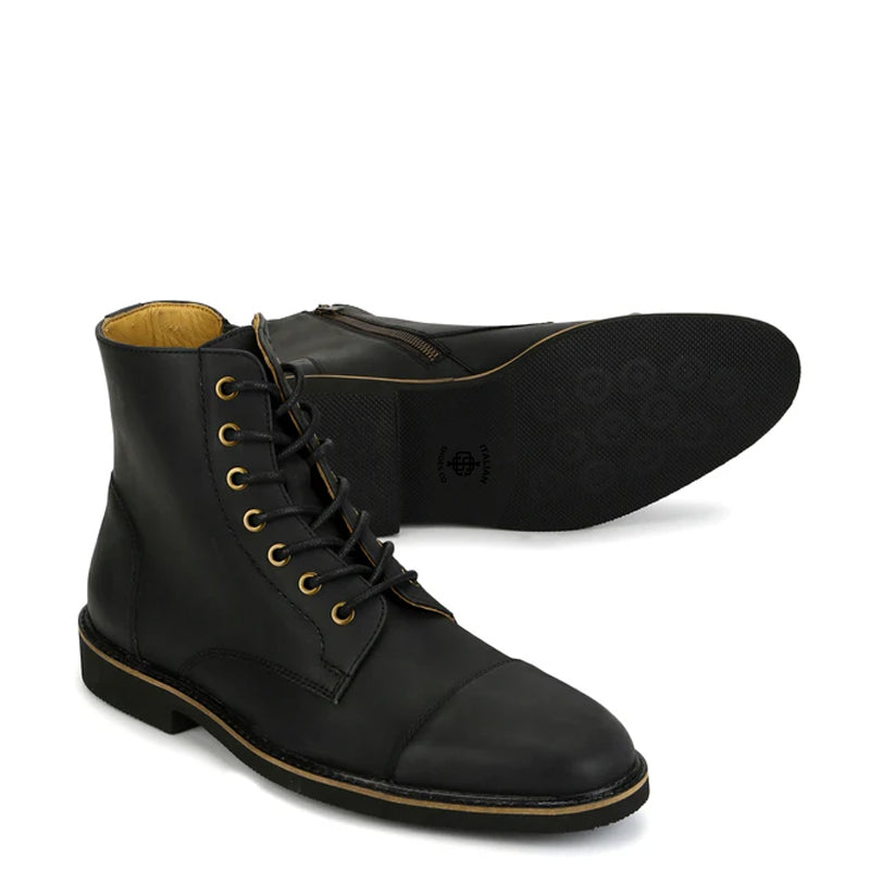 Premium Leather Lace-Up Ankle Black Boot For Men