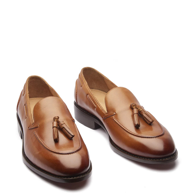 Classic Handmade Solid Leather Tassel Loafer Tan