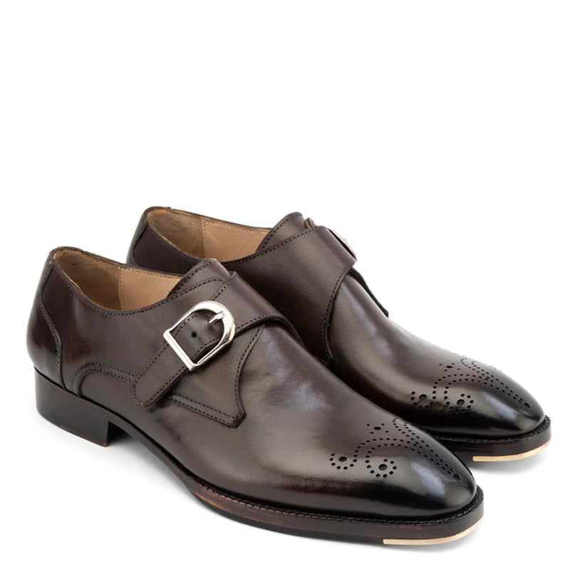 Glossed Square Toe Leather Single Monk Strap Shoe