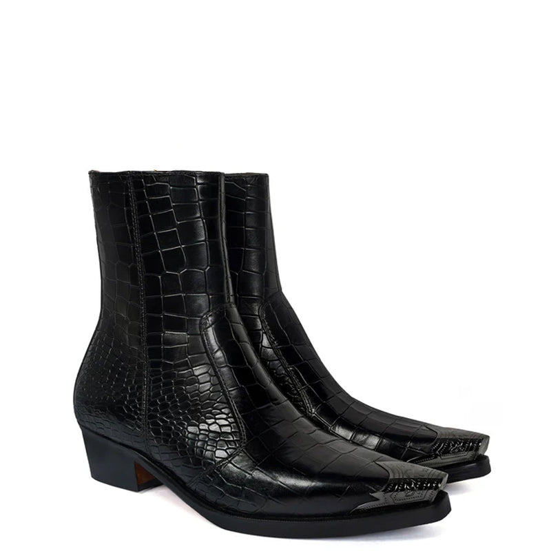 Luxury Croco Print Leather Side-Zipper Boot