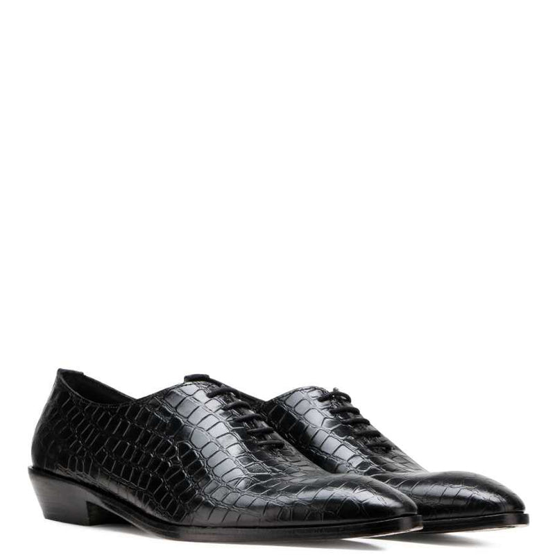 Men Handmade Croco Texture Leather Oxford Shoe