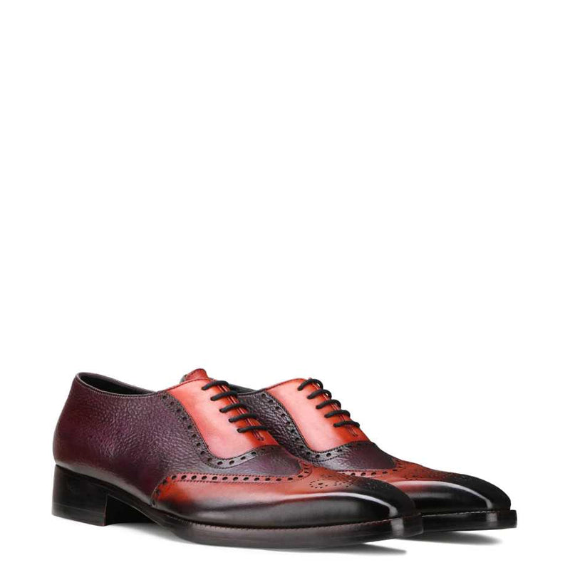 Celestia Wingtip Dual Tone Leather Oxford Burgundy Tan Shoe