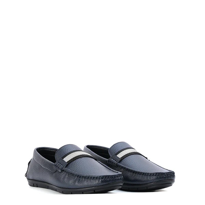 Classic Textured Leather Driving Blue Loafer