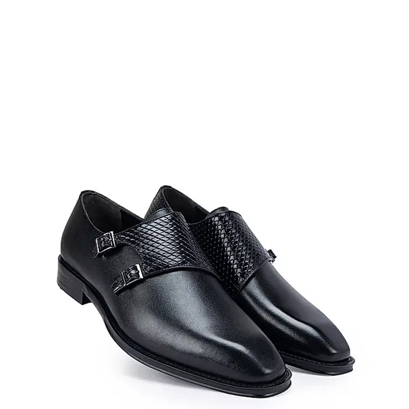 Polished Shiny Leather Textured Double Monk Shoe