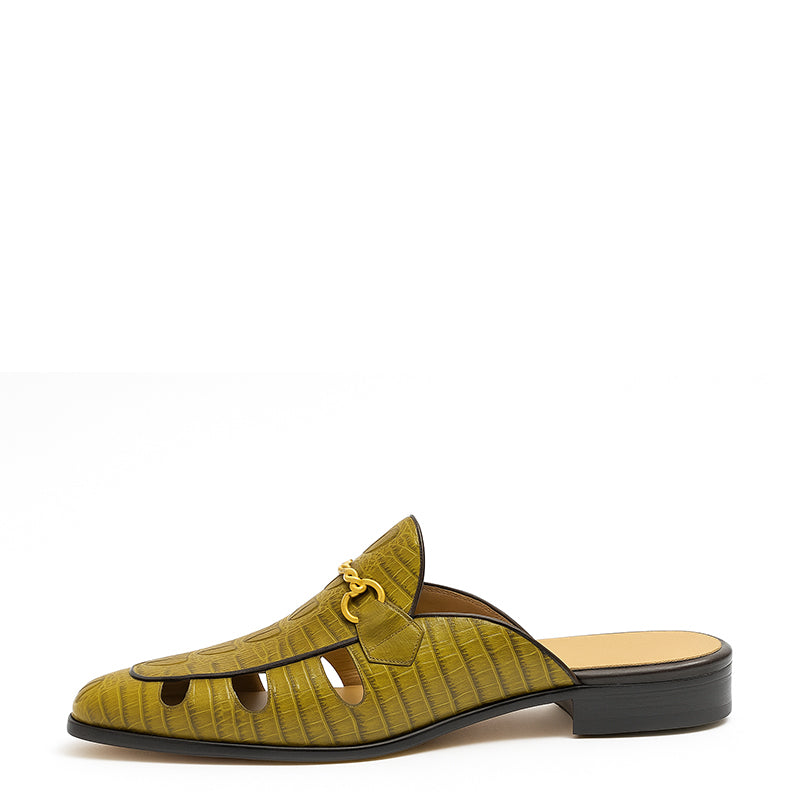 Embellished Textured Leather Mule