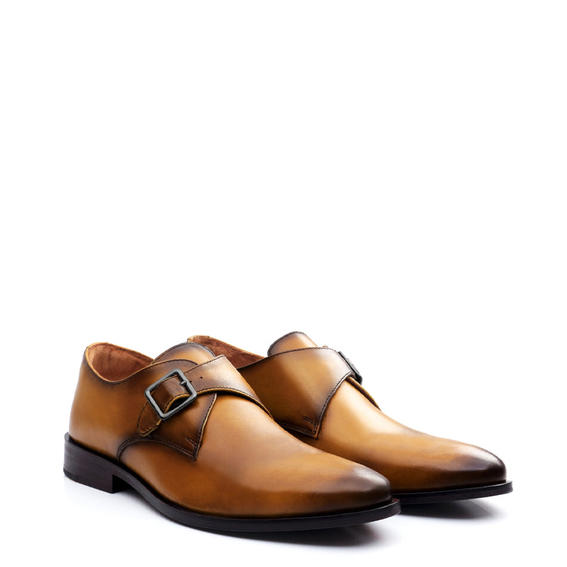 Premium Single Monk Strap Leather Burgundy Shoe For Men