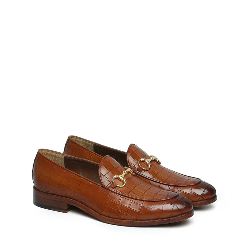Deep Cut Leather Horse-bit Buckled Burgundy Loafer
