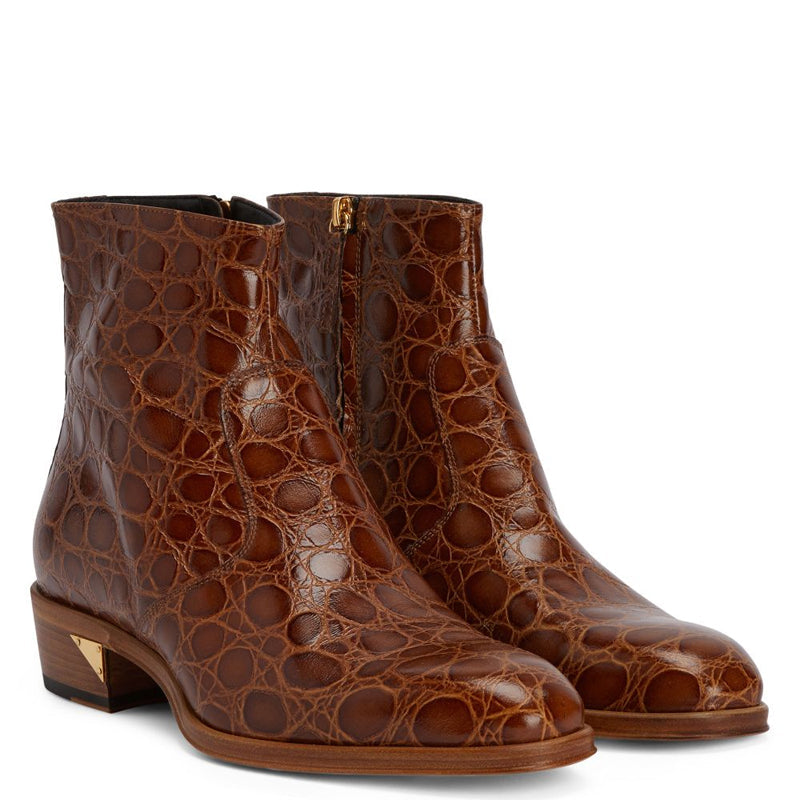 Croco Print Leather Chelsea High Ankle Black Boot