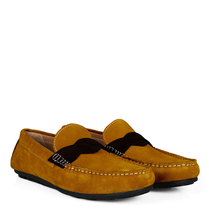 Penny Suede Cross Strap Leather Blue Loafer