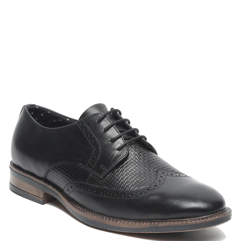 Men Solid Lace Up Leather Derby Shoes
