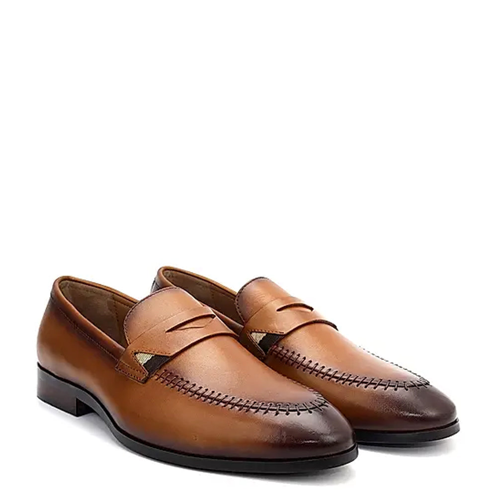 Plain Polished Leather Formal Tan Loafer