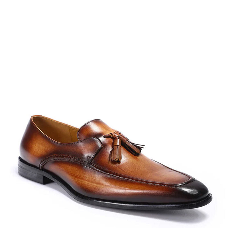Cognac Leather Tassel Slip On Shoes