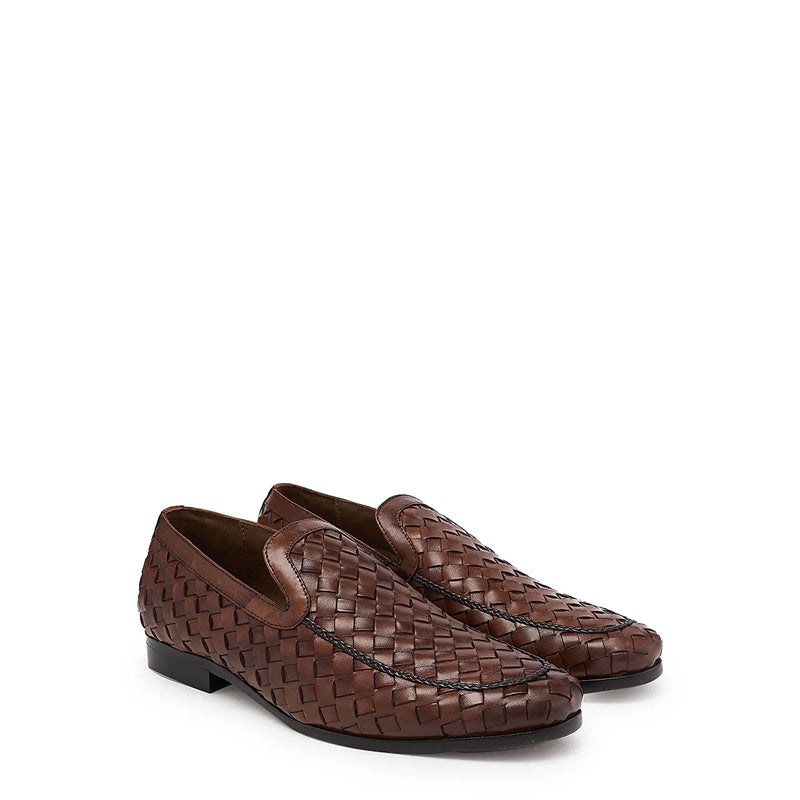 Men Woven Textured Handmade Pure Leather Loafer