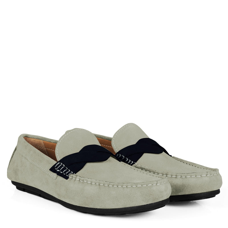 Penny Suede Cross Strap Leather Blue Loafer