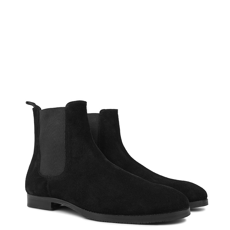 Suede Handmade High Top Leather Chelsea Black Boot