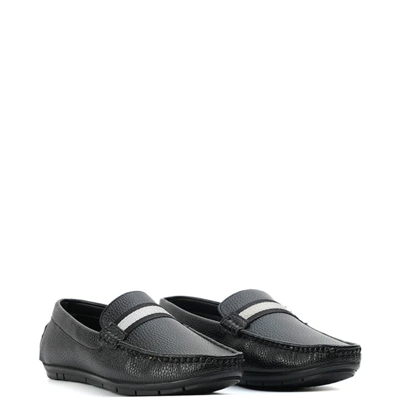 Classic Textured Leather Driving Black Loafer