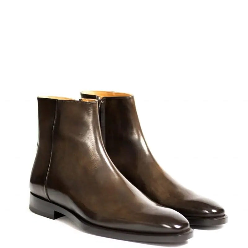 Classic Midnight Shiny Leather Side Zipper Tan Boot