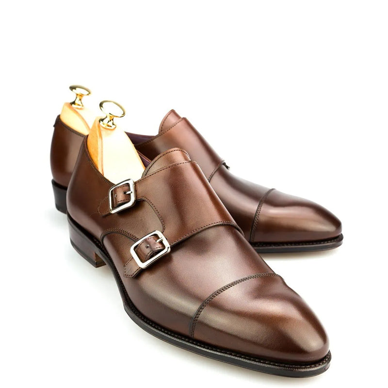 Premium Captoe Leather Double MonkStrap Shoe Tan