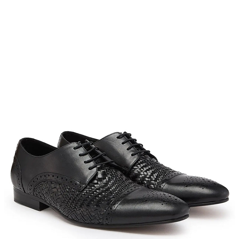 Men Handmade Leather Woven Textured Oxford Shoe