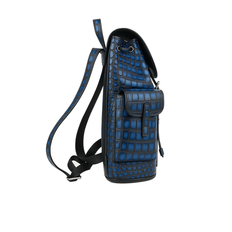 Luxury Blue Croco Leather Backpack