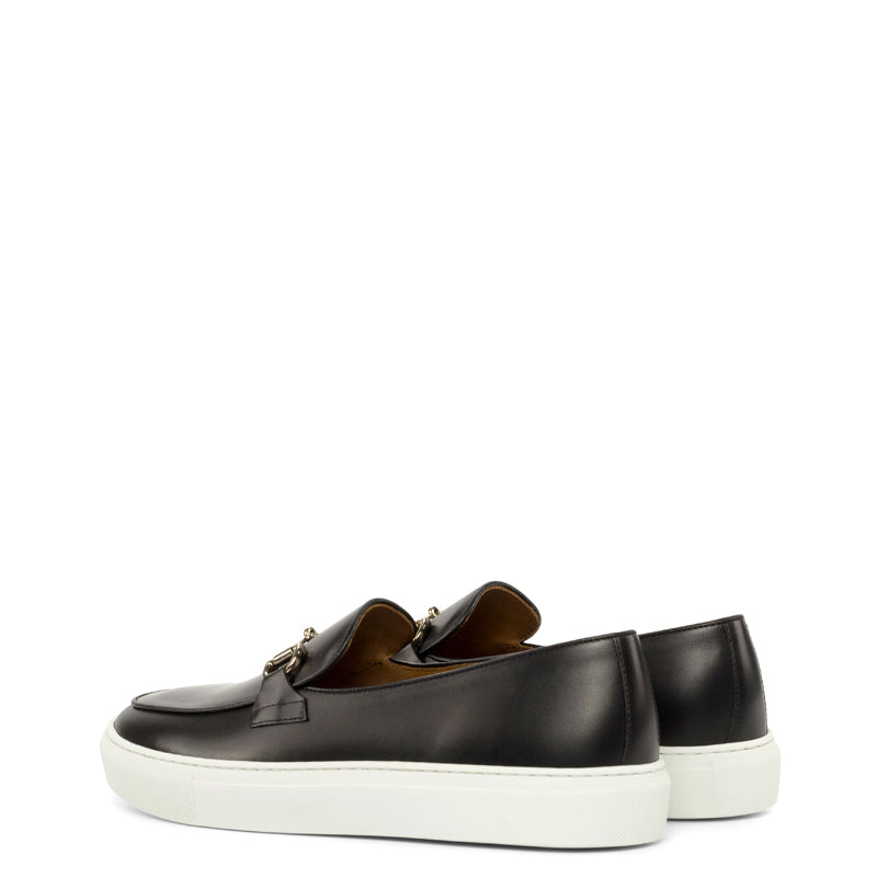 Men Classic Horsebit Gold Buckled Black Sneaker