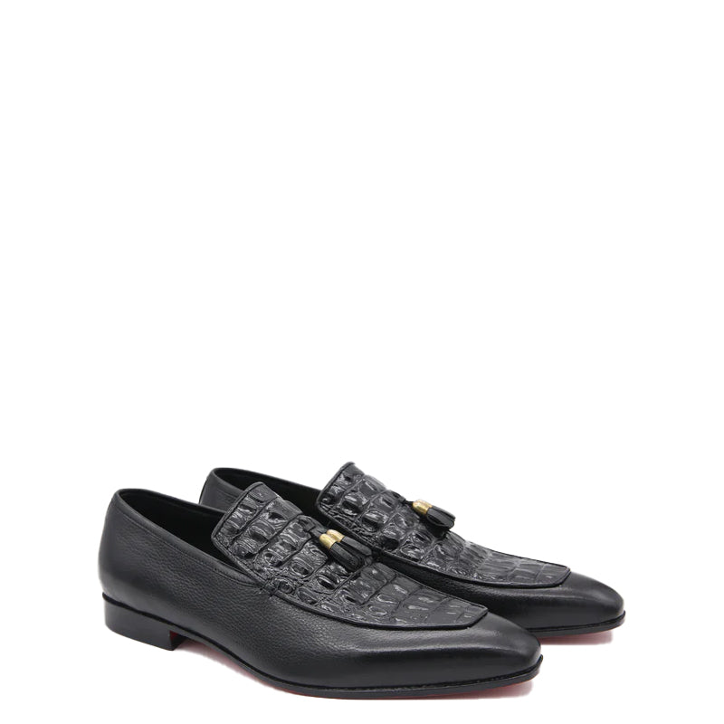 Croco Print Leather Tassel Loafer For Men