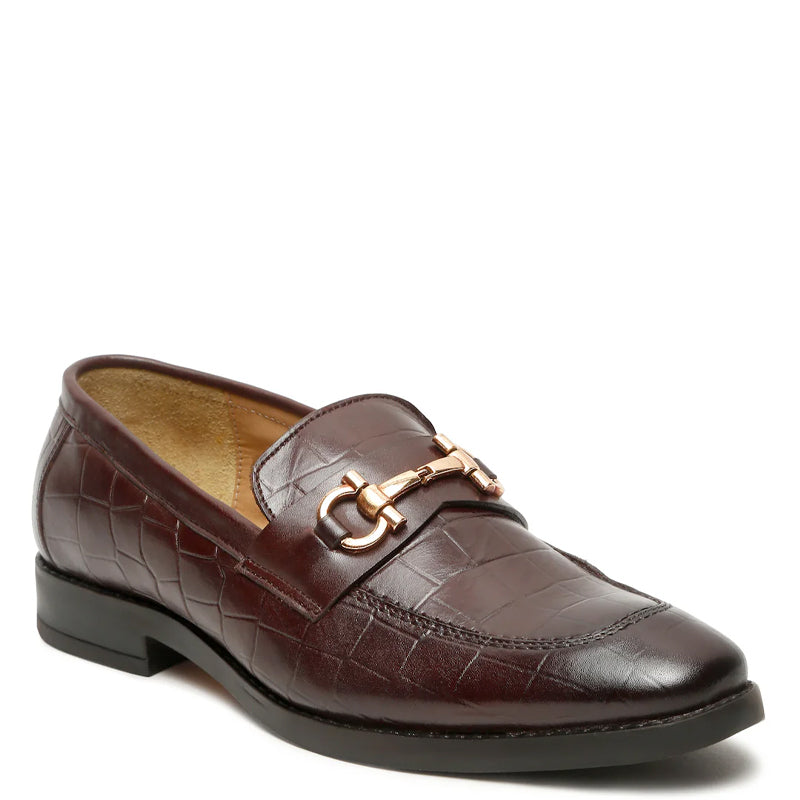 Men Solid Leather Horsebit Buckled Loafer