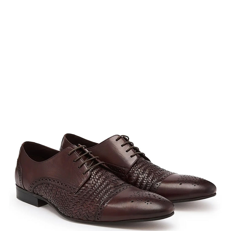 Men Handmade Leather Woven Textured Oxford Shoe