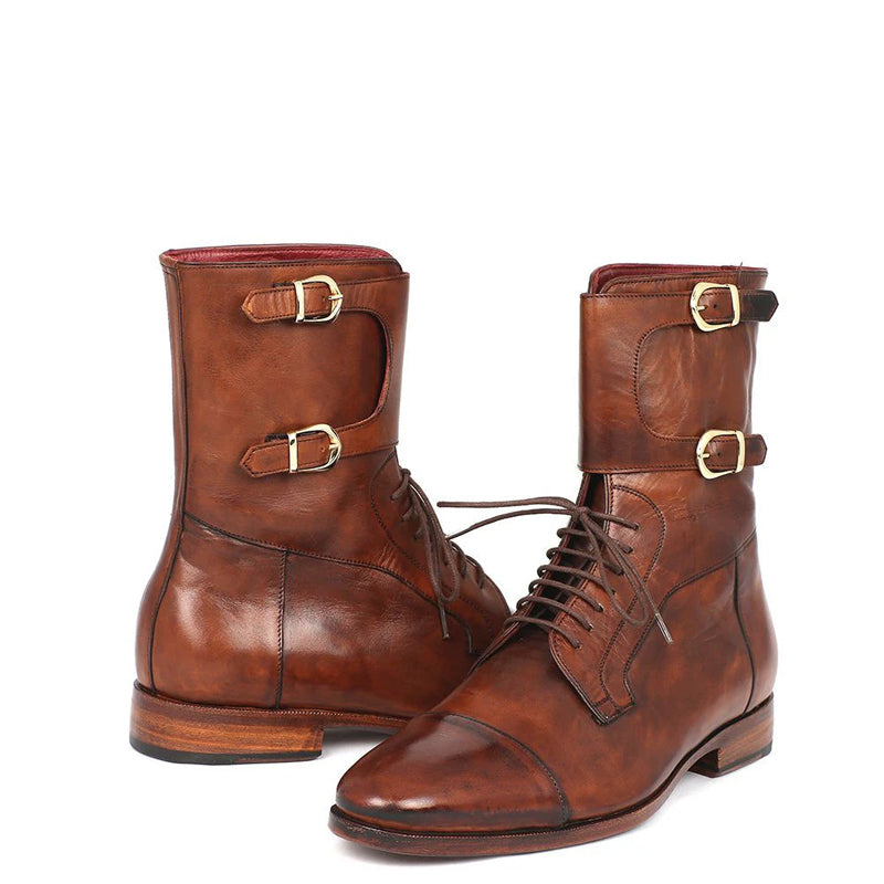 Men Cap-Toe Leather High Ankle Boot