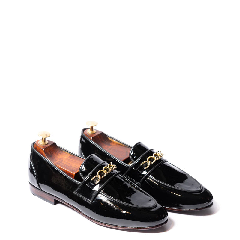 Classic Patent Shiny Leather Chained Loafer
