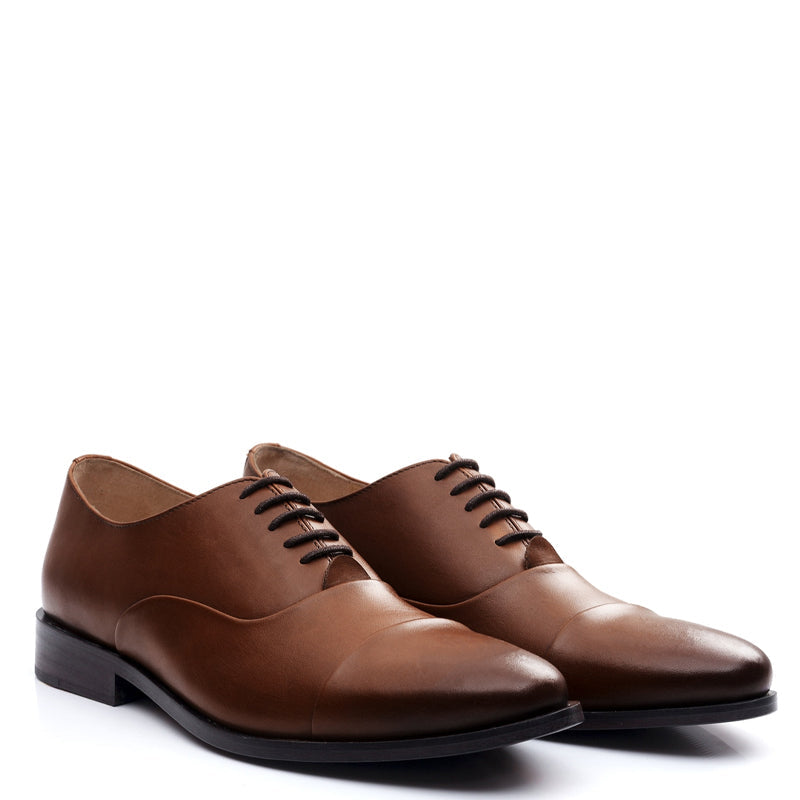 Men Captoe Polished Leather Plain Oxford Shoe Blue