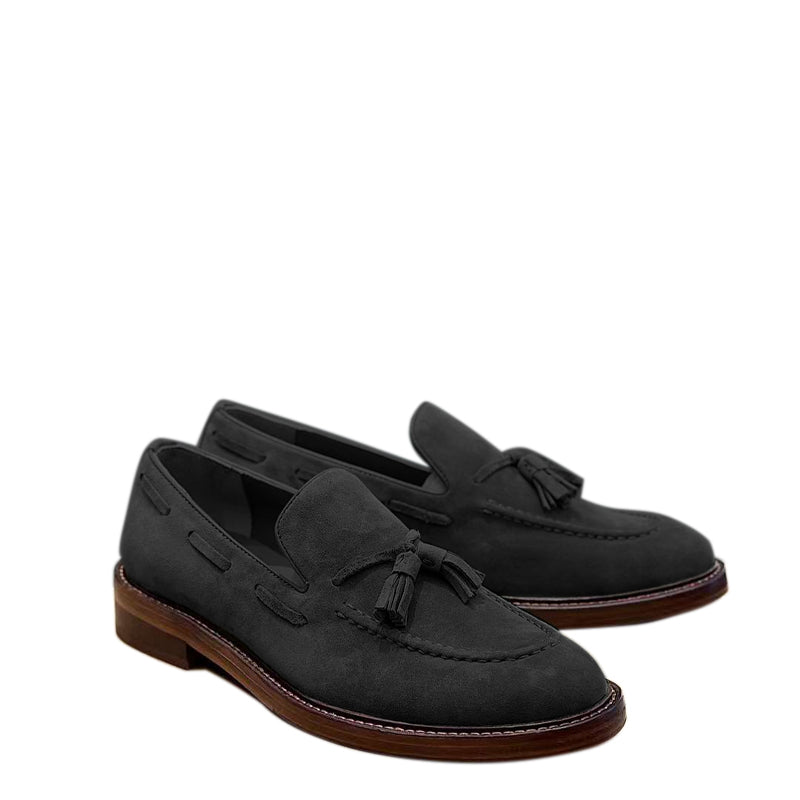 Comfort Tassel Penny Loafer in Gray Suede Leather