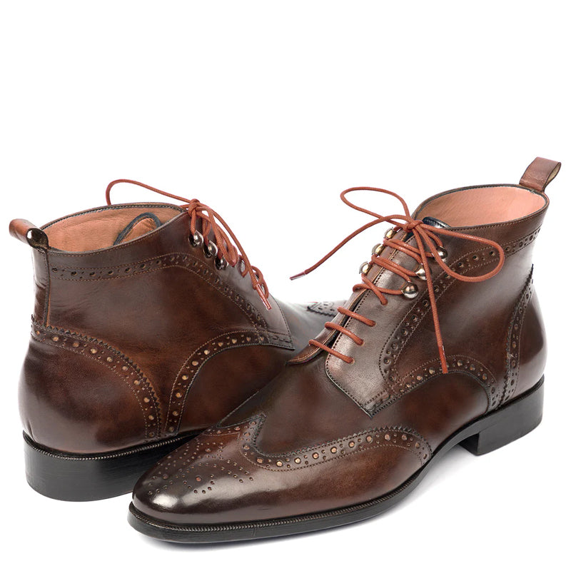 Men Solid Leather Wingtip Ankle Boot Green and