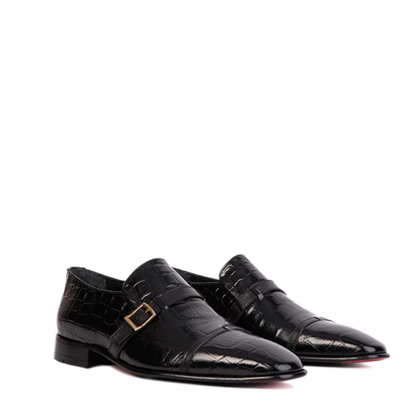 Wine Leather Single Monk Strap Cap Toe Men Shoe