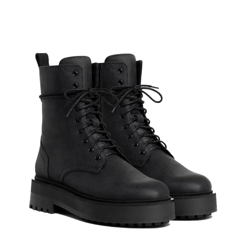Lace Up Leather High Top Combat Boots