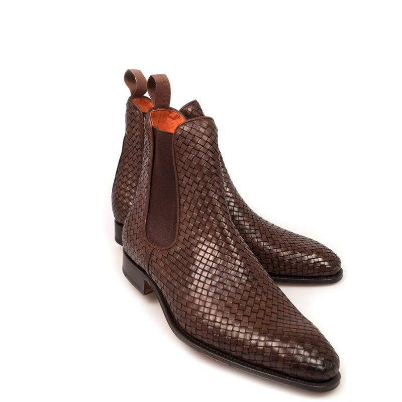 Woven Handmade Solid Leather Chelsea Boot