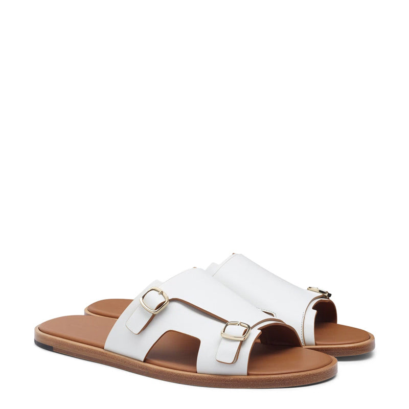 Men Double Buckle Leather Comfort Brown Sandal