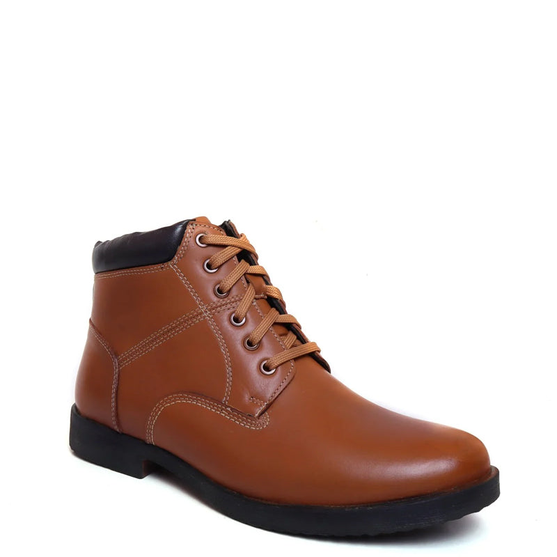 Leather Lace Up High Ankle Boot Tan for Men